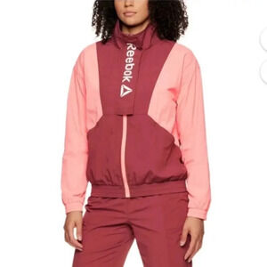 Reebok Jacket Womens Burgundy Pink Full Zip Mock Neck Athletic Windbreaker L